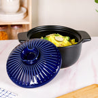 Lumea Ribbed Ceramic Cooking Pot Blue 3500ml Nestasia