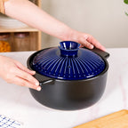 Lumea Ribbed Ceramic Cooking Pot Blue 3500ml Nestasia