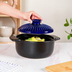 Lumea Ribbed Ceramic Cooking Pot Blue 3500ml Nestasia