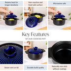 Lumea Ribbed Ceramic Cooking Pot Blue 3500ml Nestasia