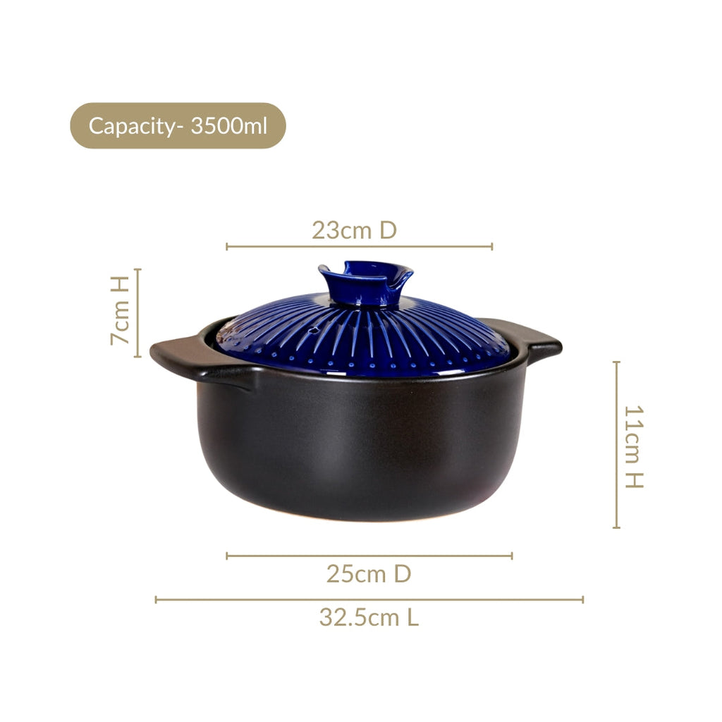 Lumea Ribbed Ceramic Cooking Pot Blue 3500ml Nestasia