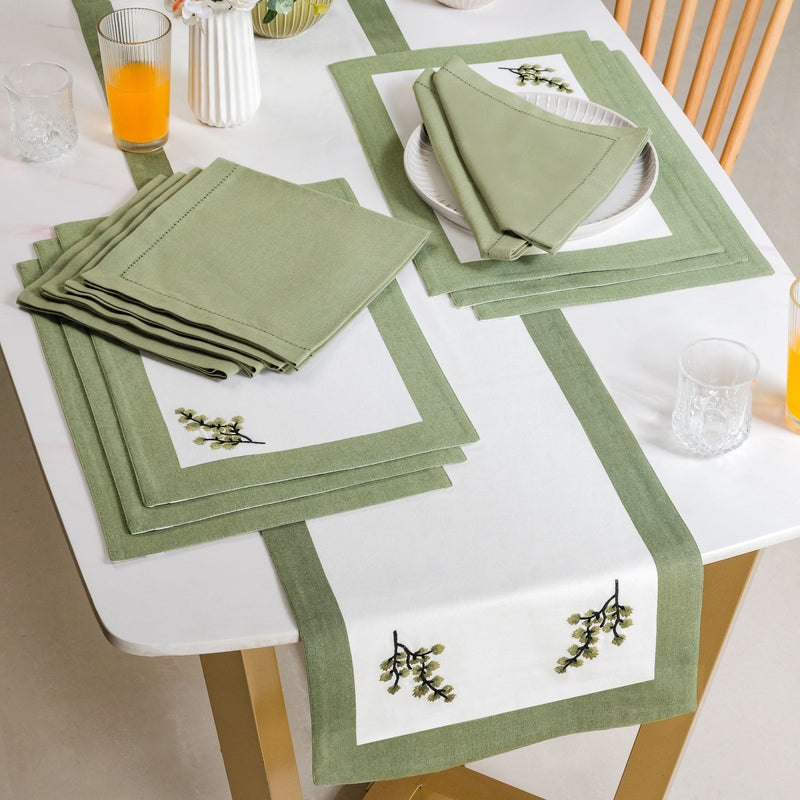 Midori Pure Cotton Table Placemat Runner And Napkin 13 Piece Set Nestasia