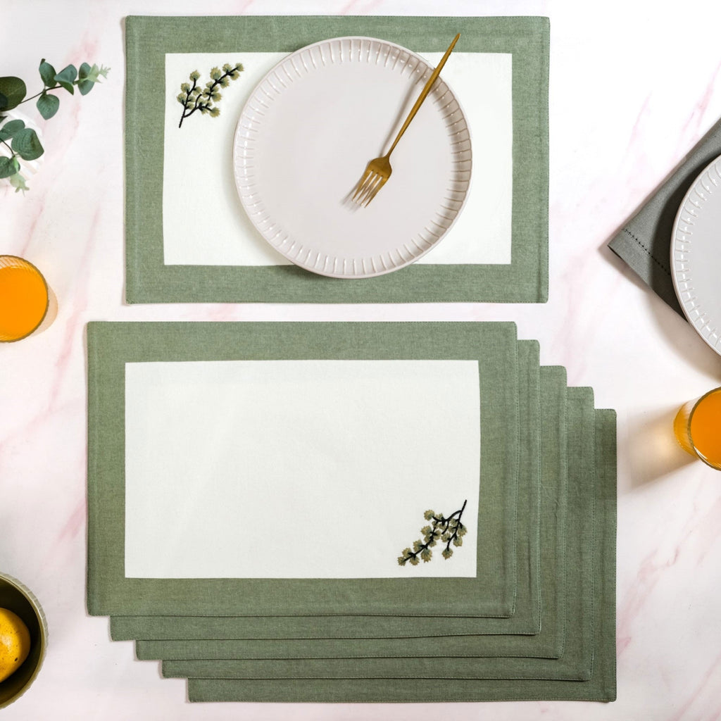 Midori Complete Table Linen Set With Mats Napkins Runners And Table Cloth In Sage Green Nestasia