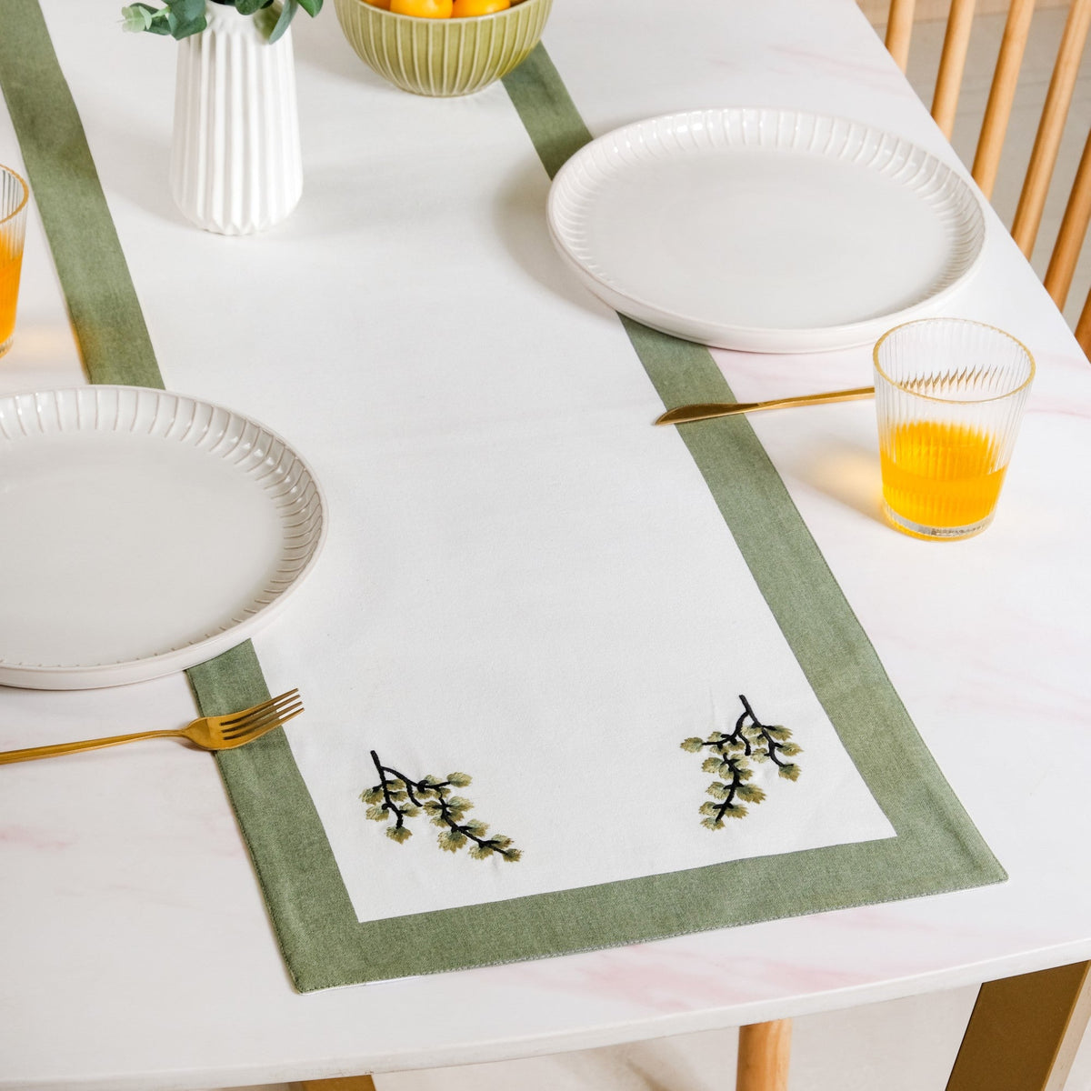 Midori Complete Table Linen Set With Mats Napkins Runners And Table Cloth In Sage Green Nestasia