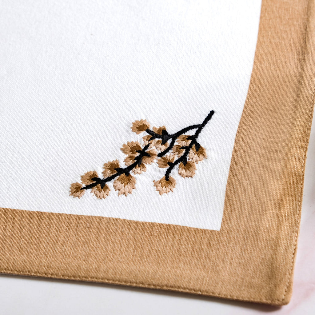 Midori Embroidered Placemats And Napkins Table Set Of 12 In Brown Nestasia