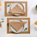 Midori Embroidered Placemats And Napkins Table Set Of 12 In Brown Nestasia
