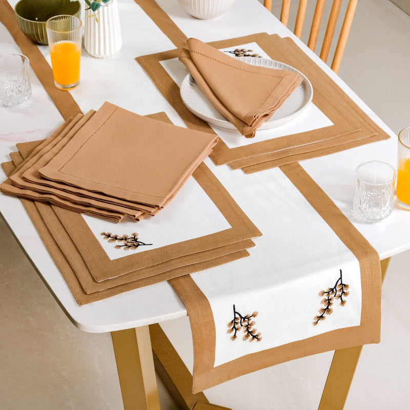 Midori Table Runner Placemats And Napkins 13 Piece Set In Brown Nestasia
