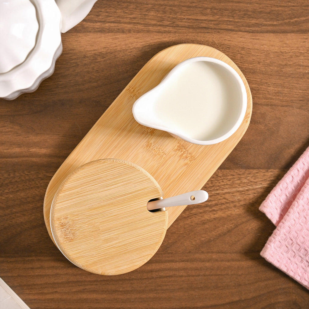 Milk Pot And Sugar Bowl With Stand And Spoon Nestasia