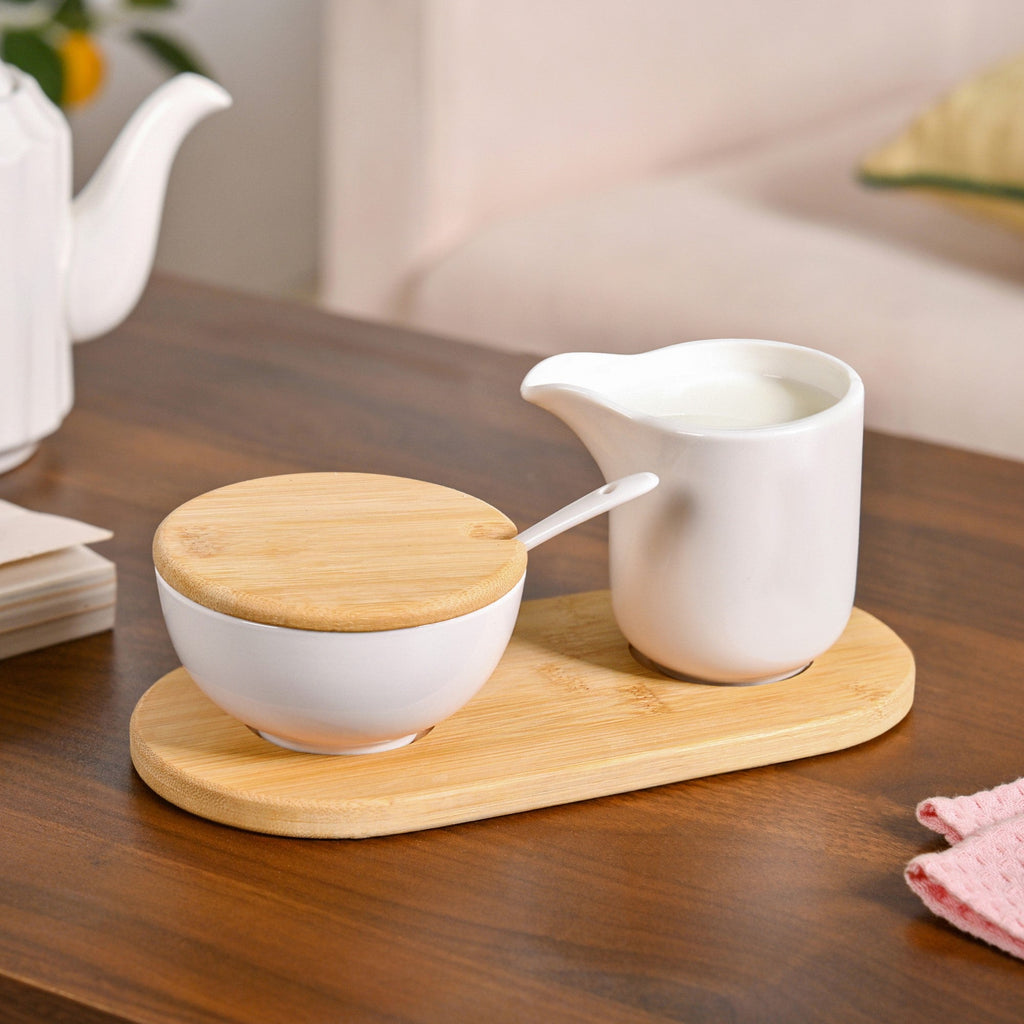 Milk Pot And Sugar Bowl With Stand And Spoon Nestasia