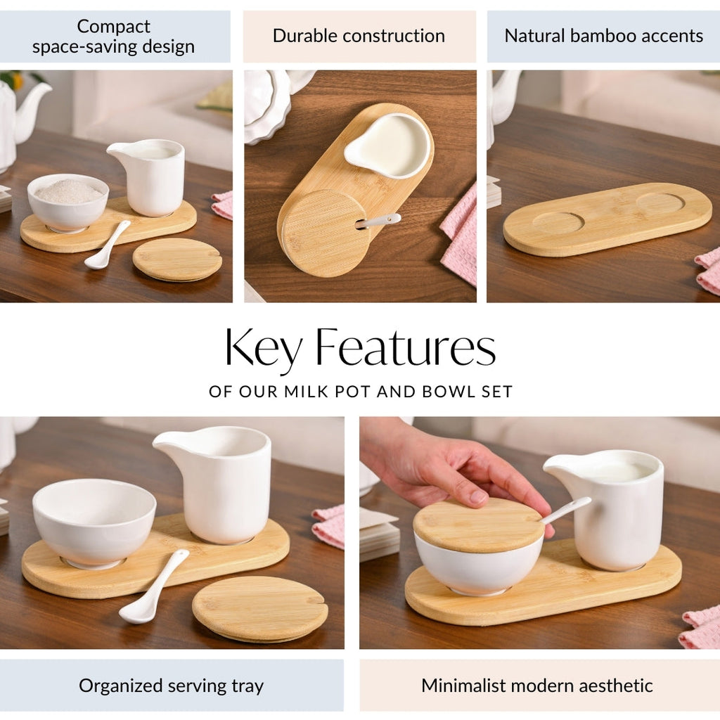Milk Pot And Sugar Bowl With Stand And Spoon Nestasia