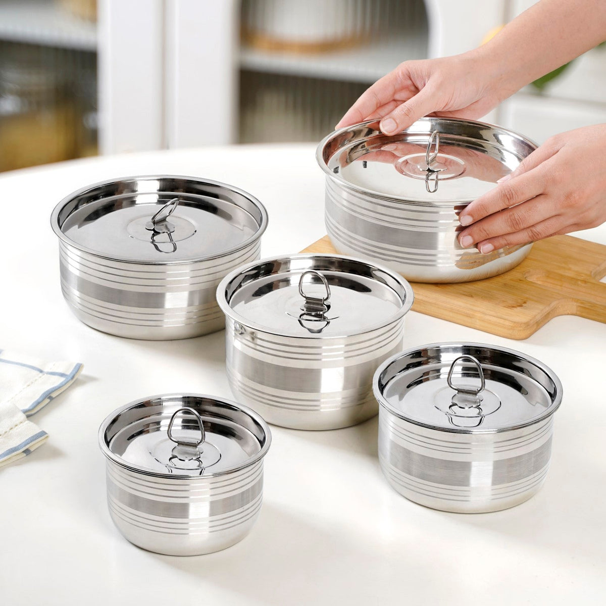 Stainless Steel Serving Storage Container Set Of 5 Nestasia