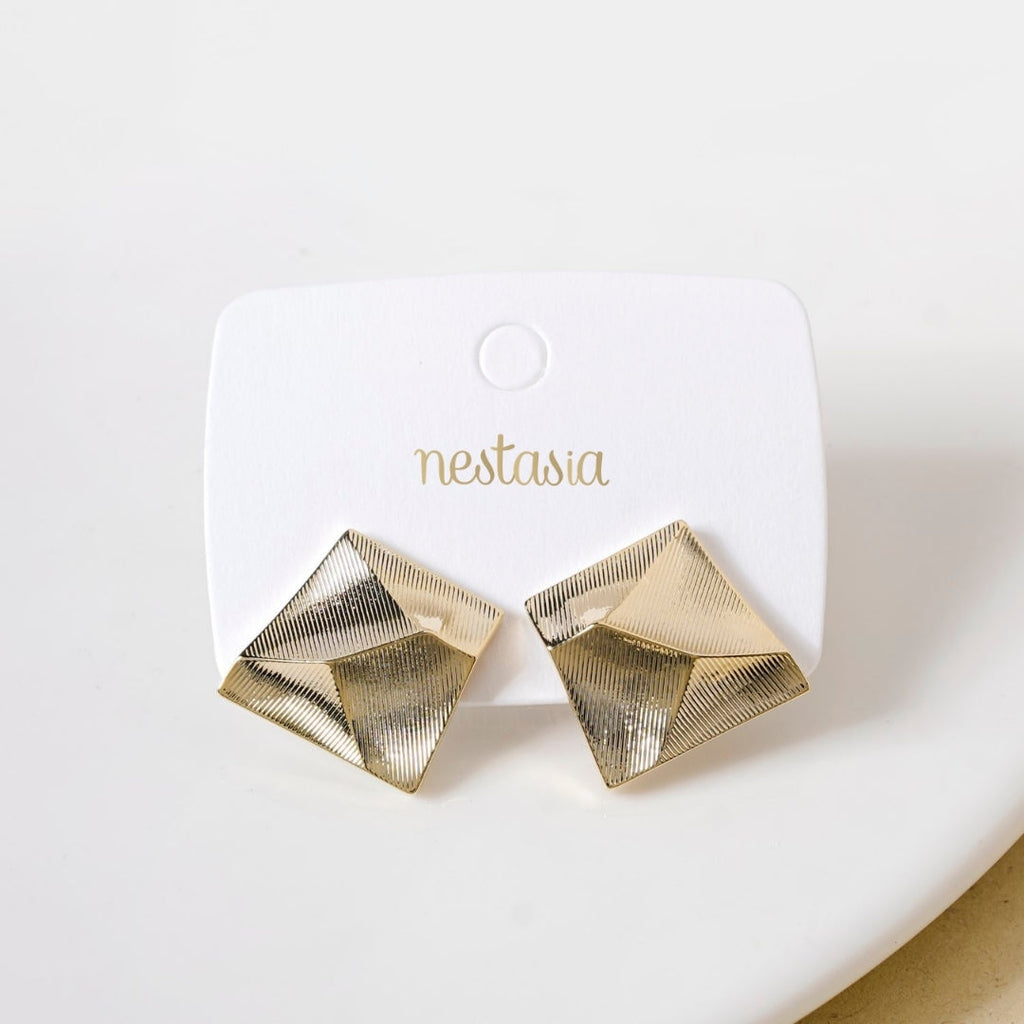 Minimalist Abstract Trapezoid Gold Studs Nestasia