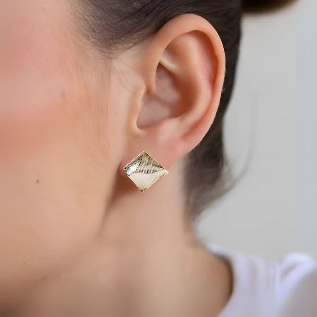 Minimalist Abstract Trapezoid Gold Studs Nestasia