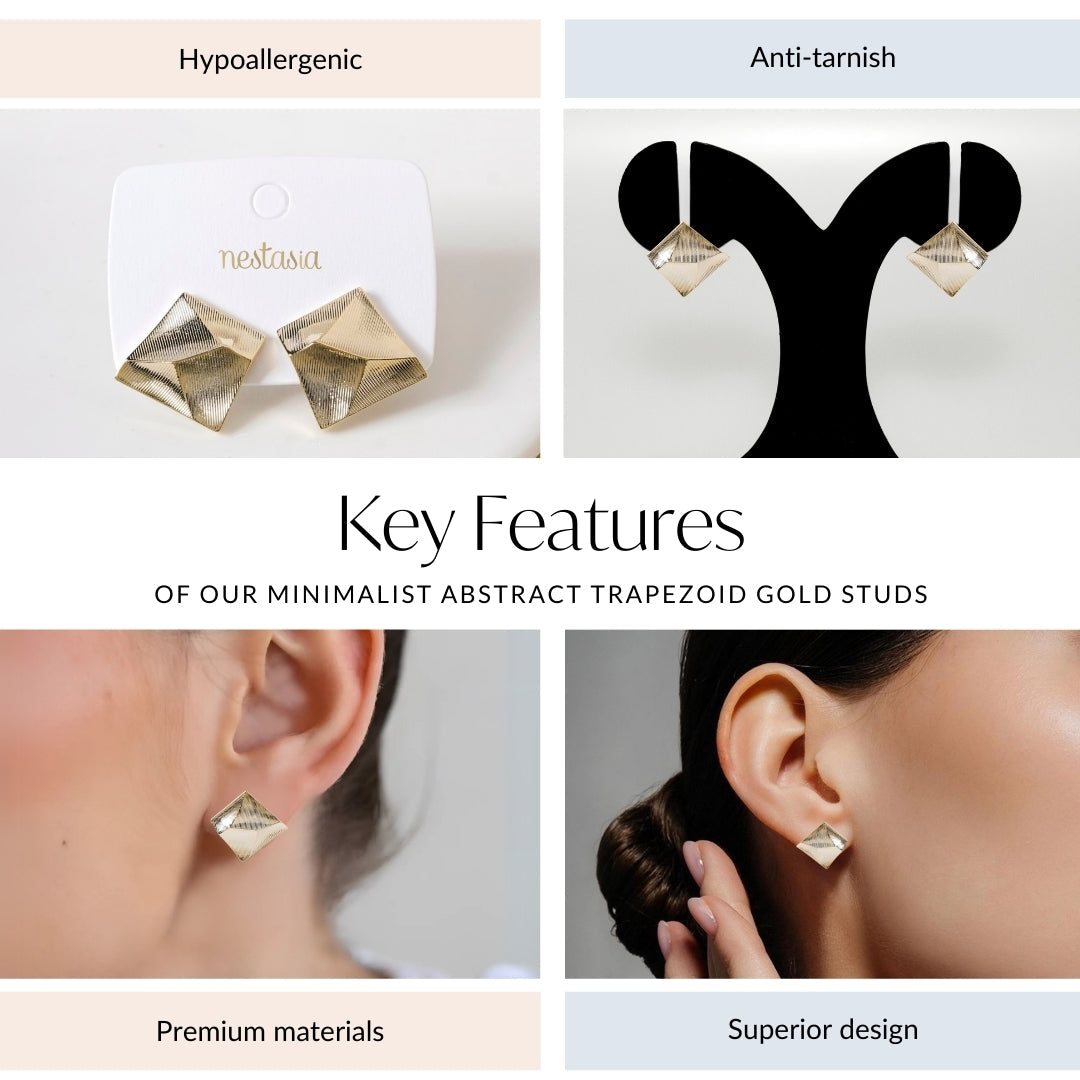 Minimalist Abstract Trapezoid Gold Studs Nestasia