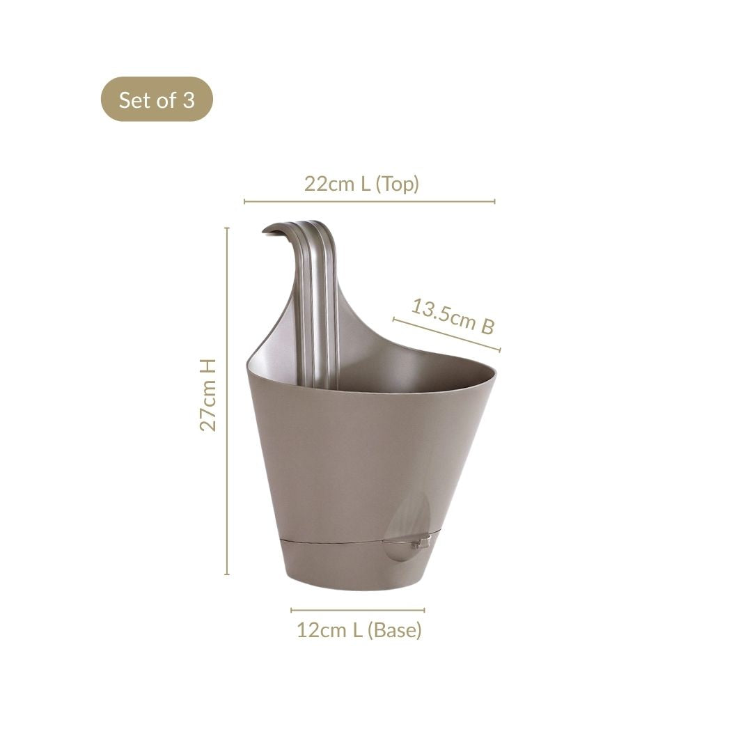 Minimalist Alpina Hanging Self Watering Balcony Planter Rock Brown Set Of 3 Nestasia