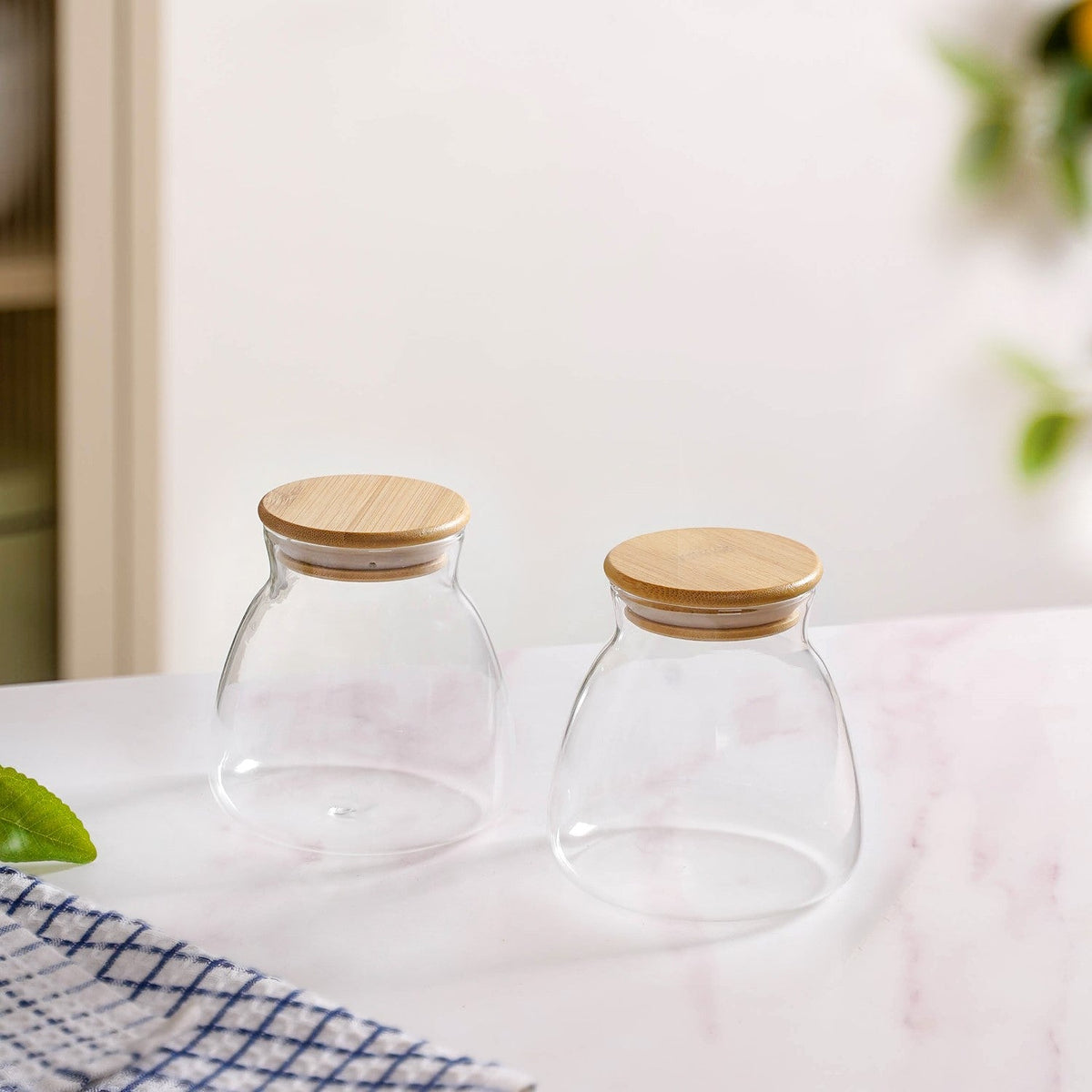 Minimalist Glass Jar With Bamboo Lid Set Of 2 400ml Nestasia
