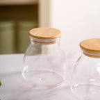 Minimalist Glass Jar With Bamboo Lid Set Of 2 400ml Nestasia