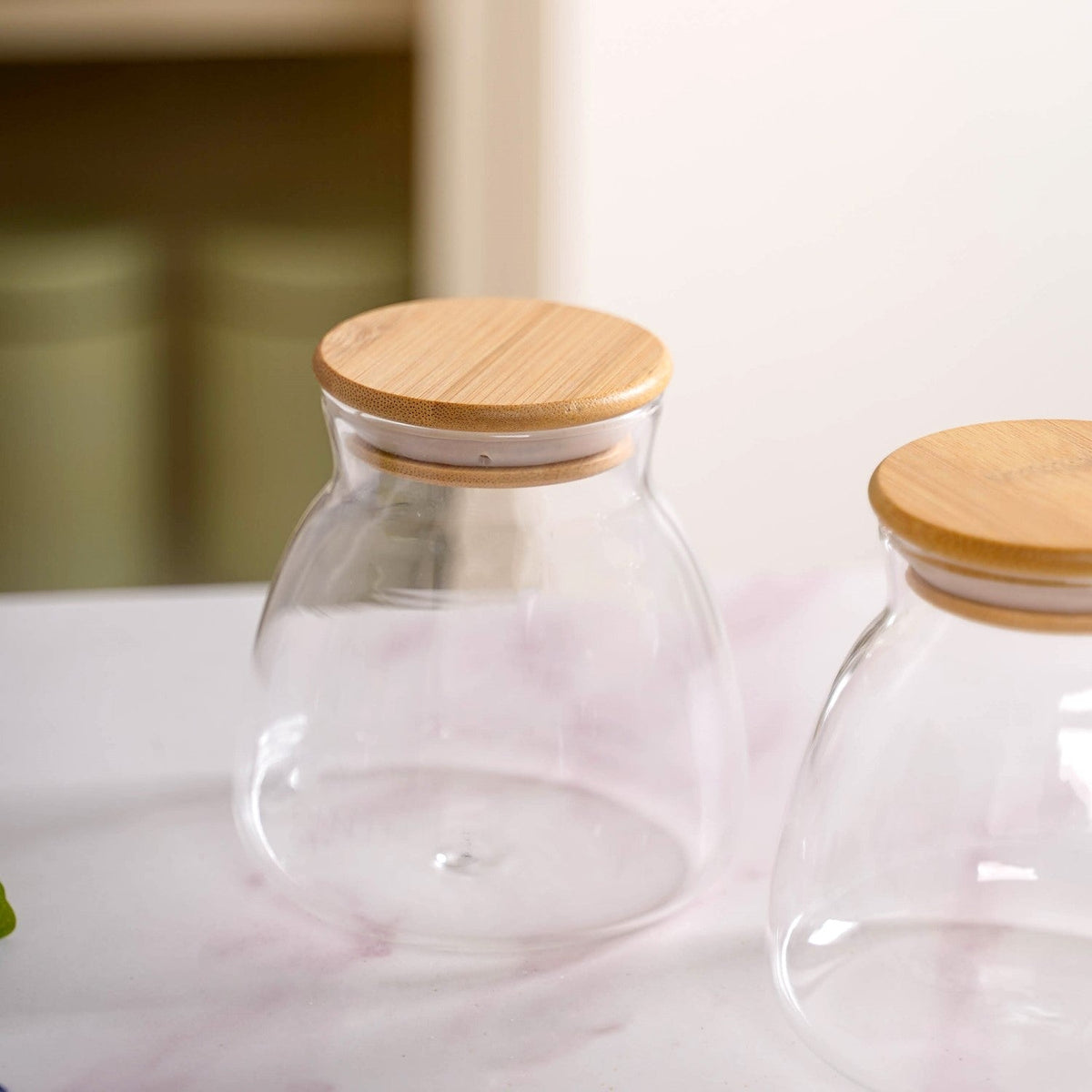 Minimalist Glass Jar With Bamboo Lid Set Of 2 400ml Nestasia