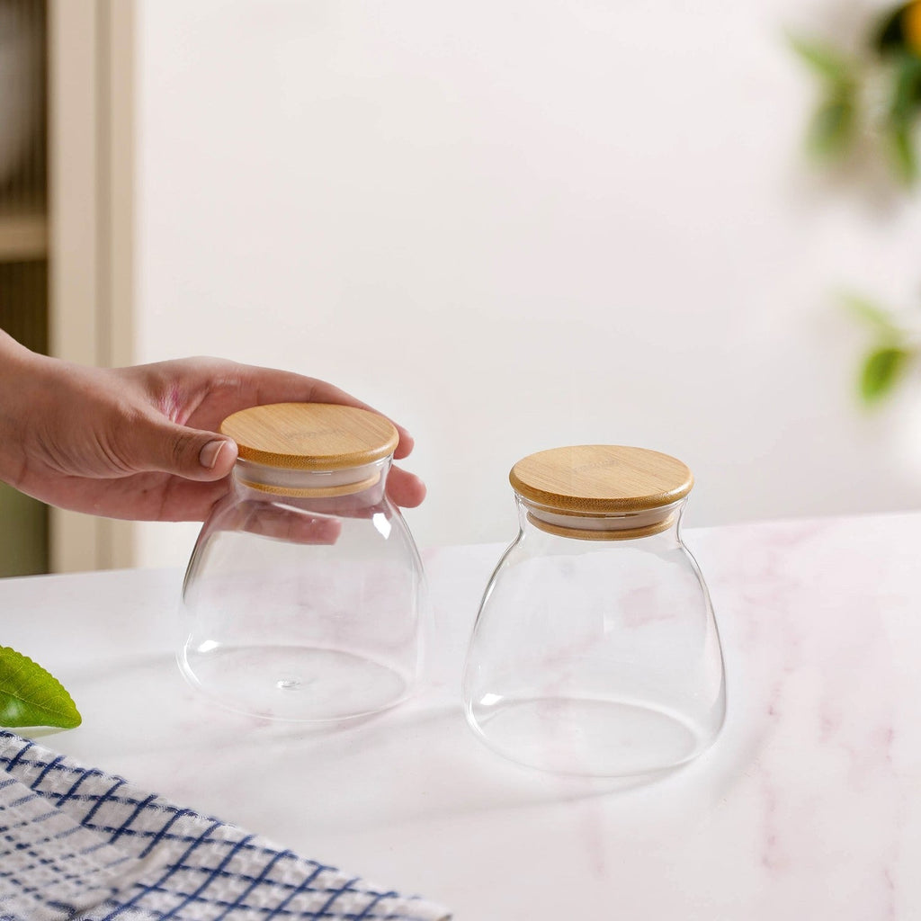 Minimalist Glass Jar With Bamboo Lid Set Of 2 400ml Nestasia