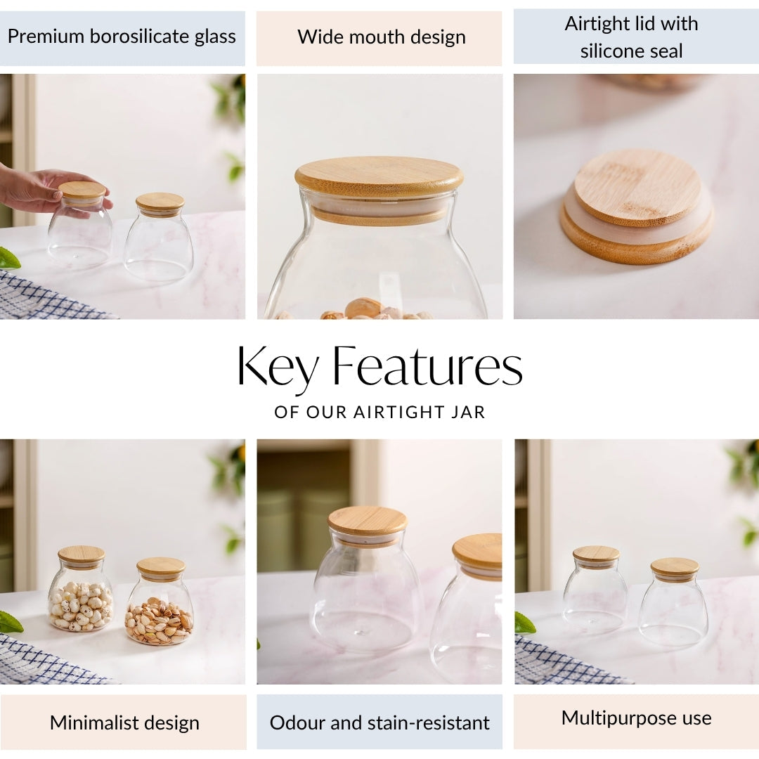 Minimalist Glass Jar With Bamboo Lid Set Of 2 400ml Nestasia