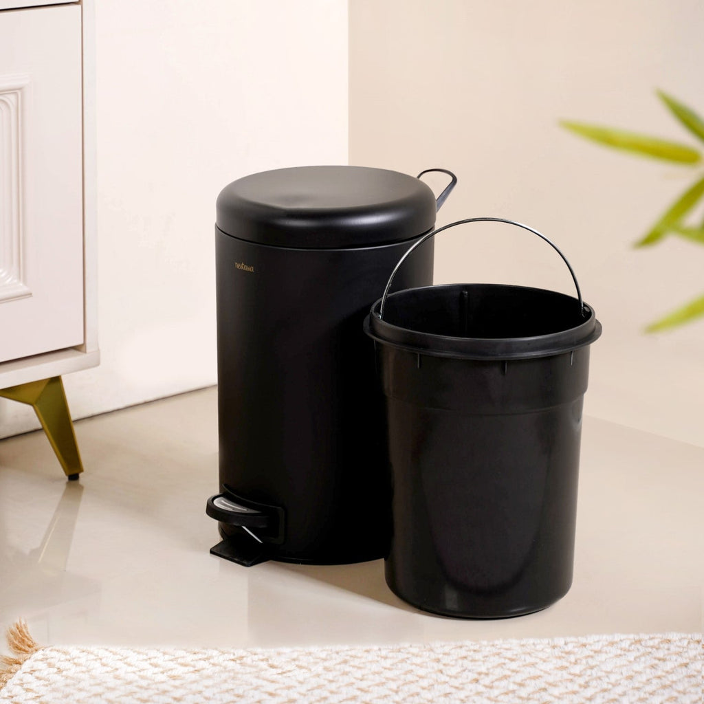 Clean Curve Metal Dustbin With Removable Bucket Black 7000ml Nestasia