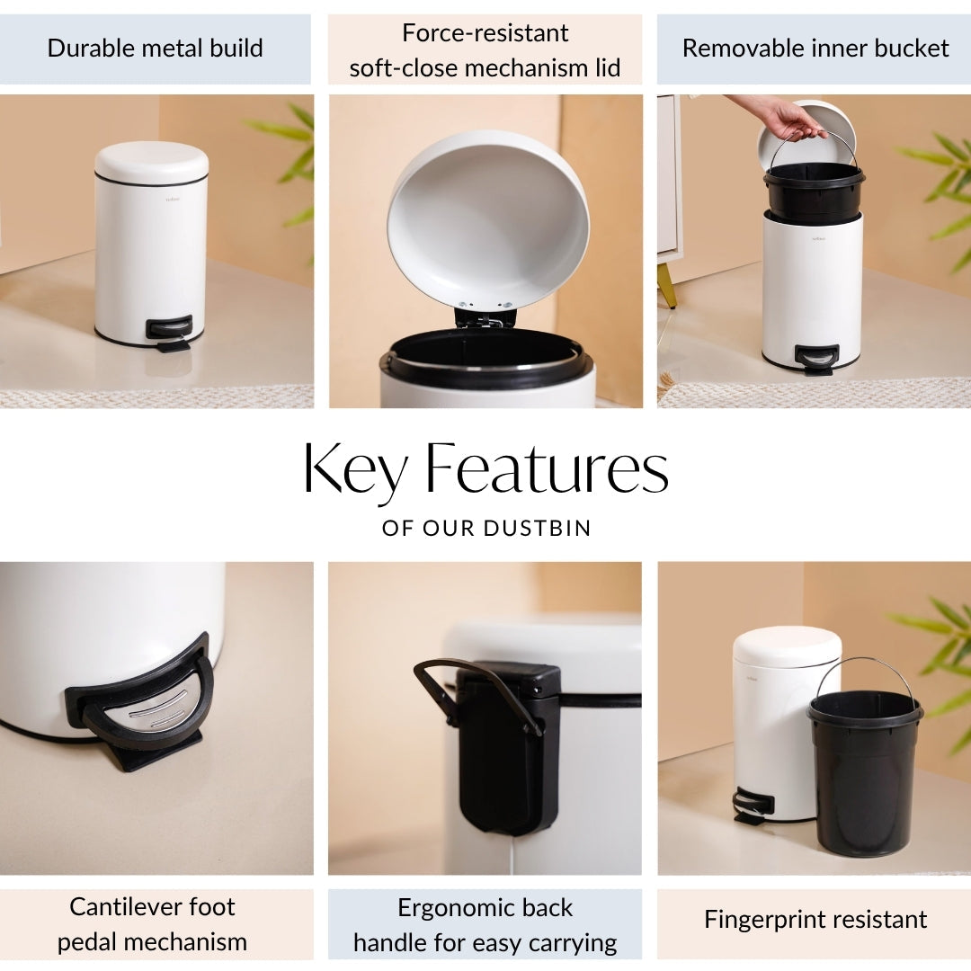 Clean Curve White Metal Dustbin With Removable Bucket 7000ml Nestasia