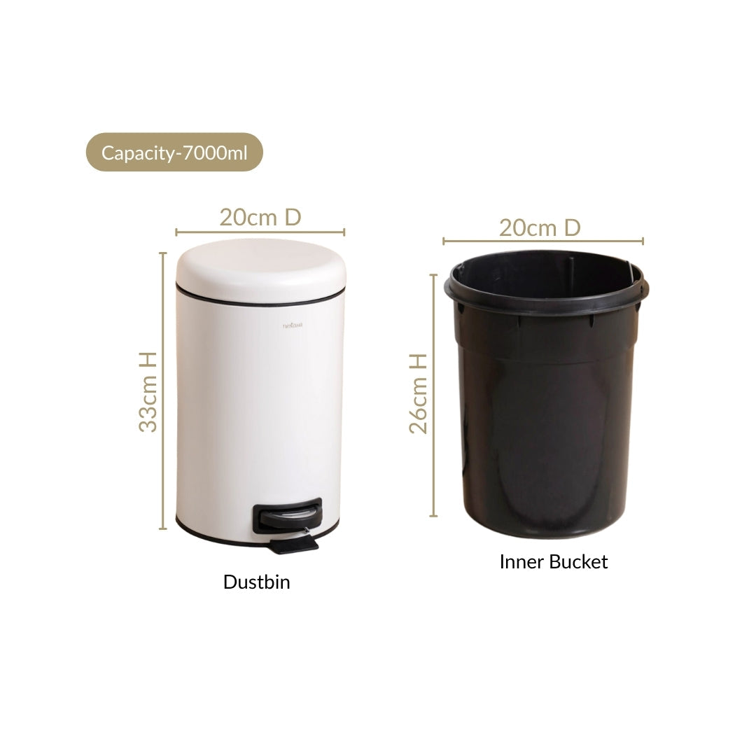 Clean Curve White Metal Dustbin With Removable Bucket 7000ml Nestasia