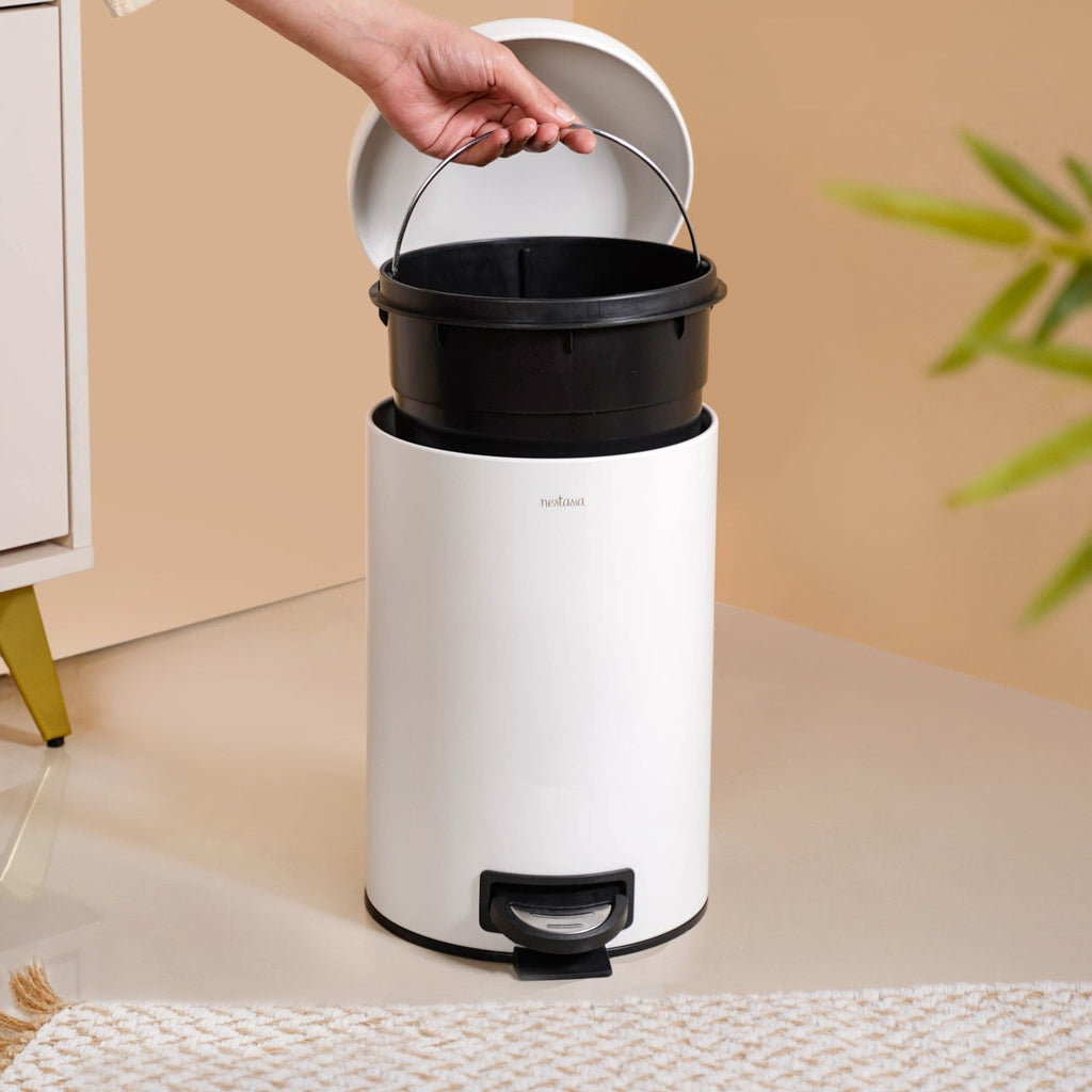 Clean Curve White Metal Dustbin With Removable Bucket 7000ml Nestasia