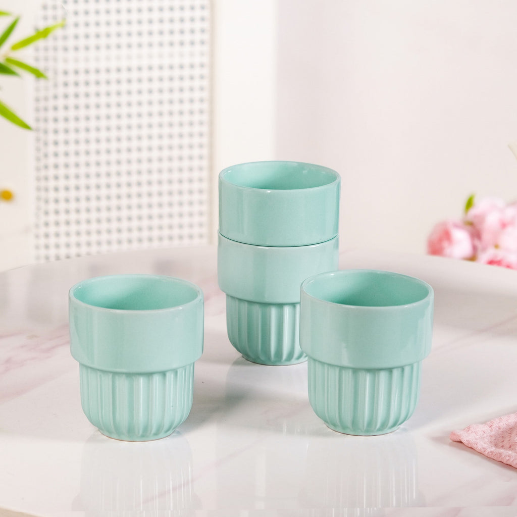 Snugsy Mint Blue Stackable Ceramic Cup Set Of 4 280ml Nestasia