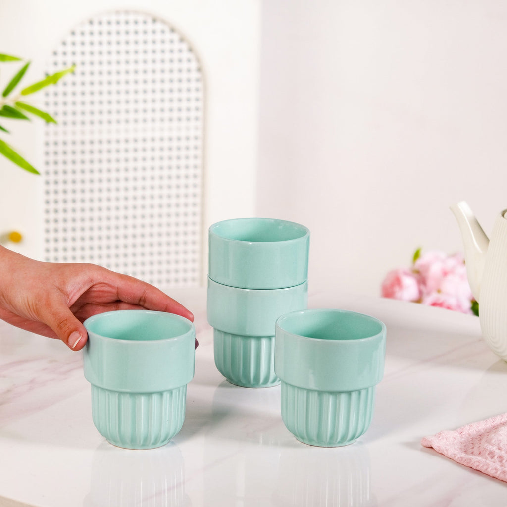 Snugsy Mint Blue Stackable Ceramic Cup Set Of 4 280ml Nestasia