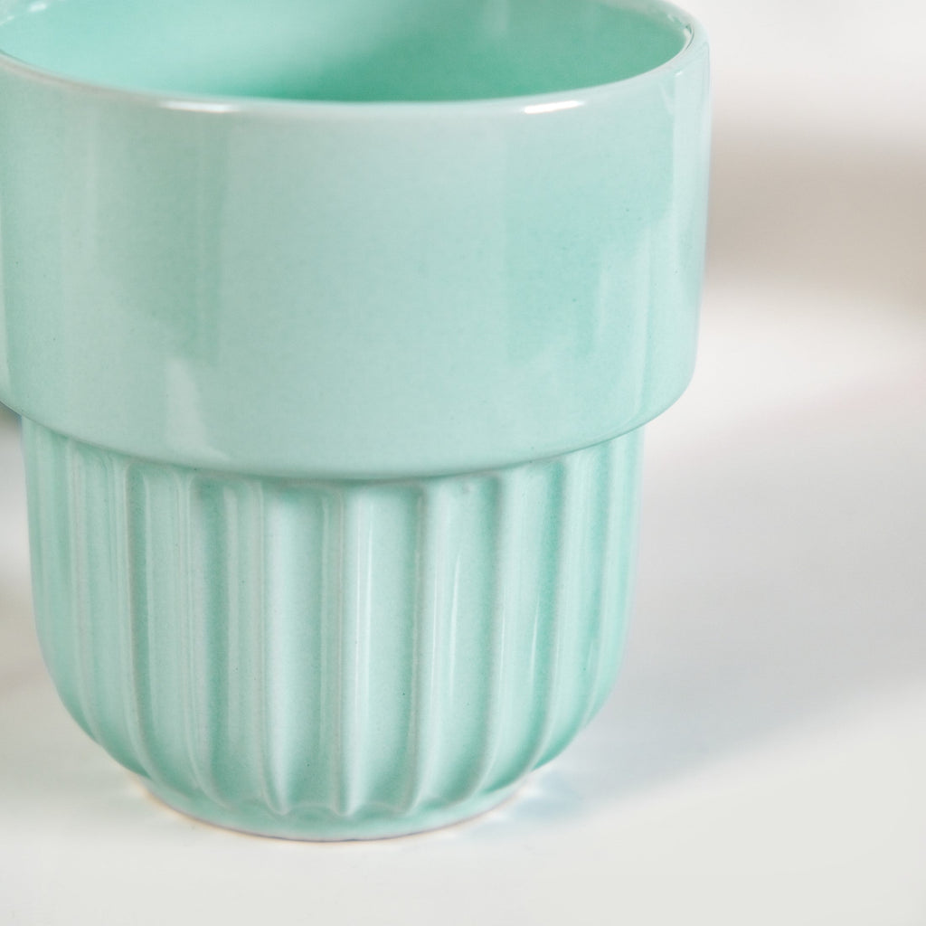 Snugsy Mint Blue Stackable Ceramic Cup Set Of 4 280ml Nestasia
