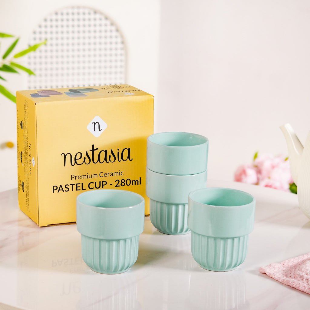 Snugsy Mint Blue Stackable Ceramic Cup Set Of 4 280ml Nestasia