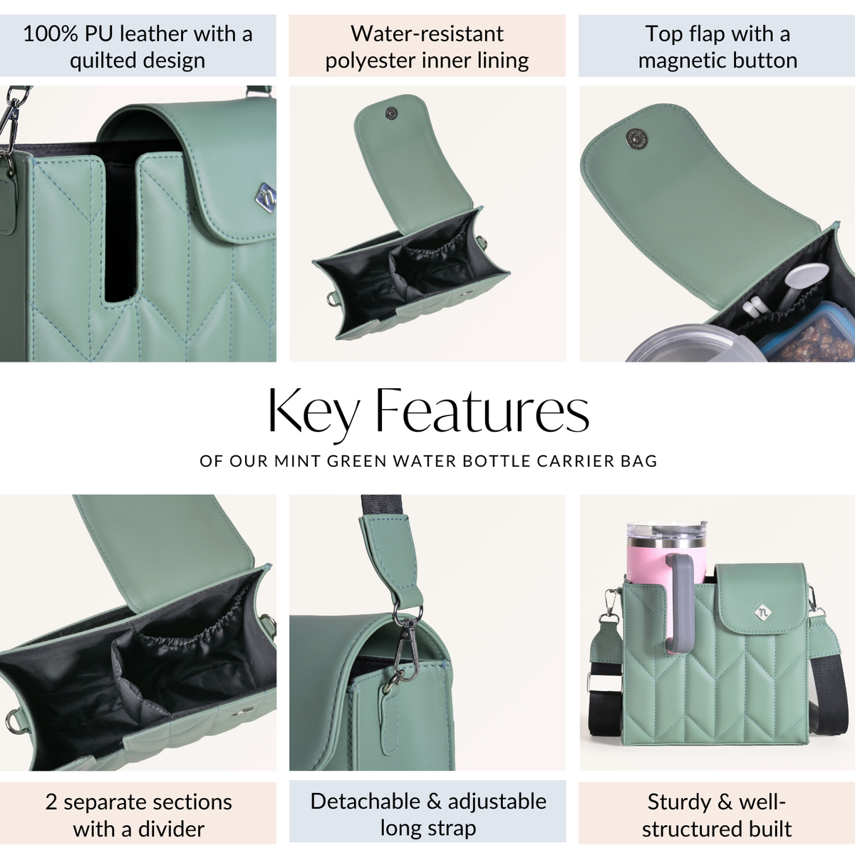 Mint Green Water Bottle Bag With Sling Nestasia