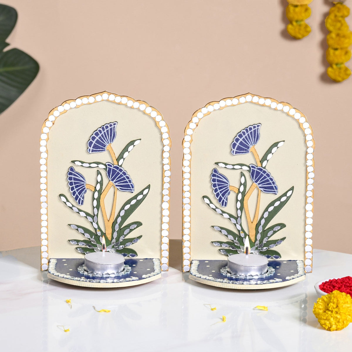 Mirrorwork Lippan Wall Tealight Holder Set Of 2 Royal Blue Nestasia