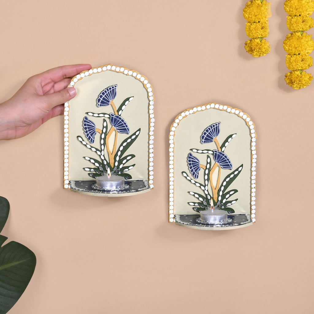 Mirrorwork Lippan Wall Tealight Holder Set Of 2 Royal Blue Nestasia