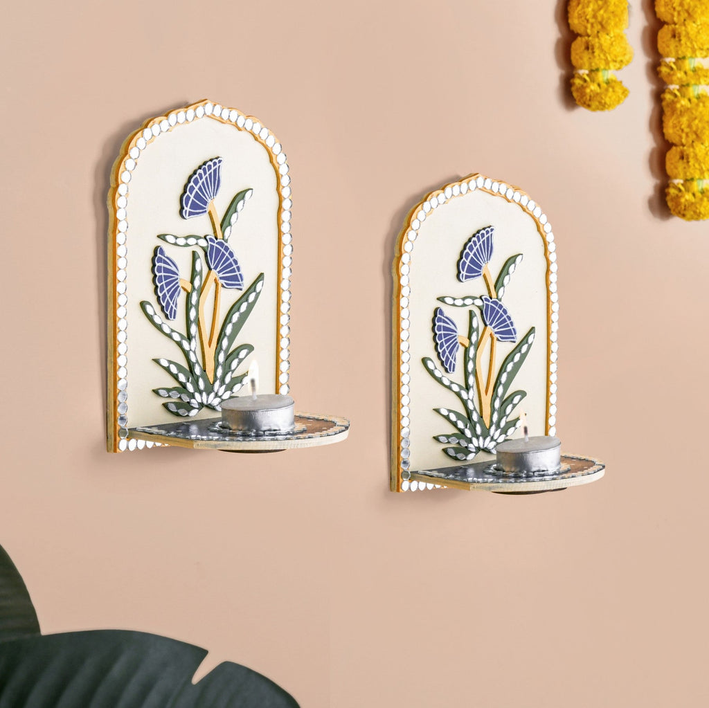 Mirrorwork Lippan Wall Tealight Holder Set Of 2 Royal Blue Nestasia