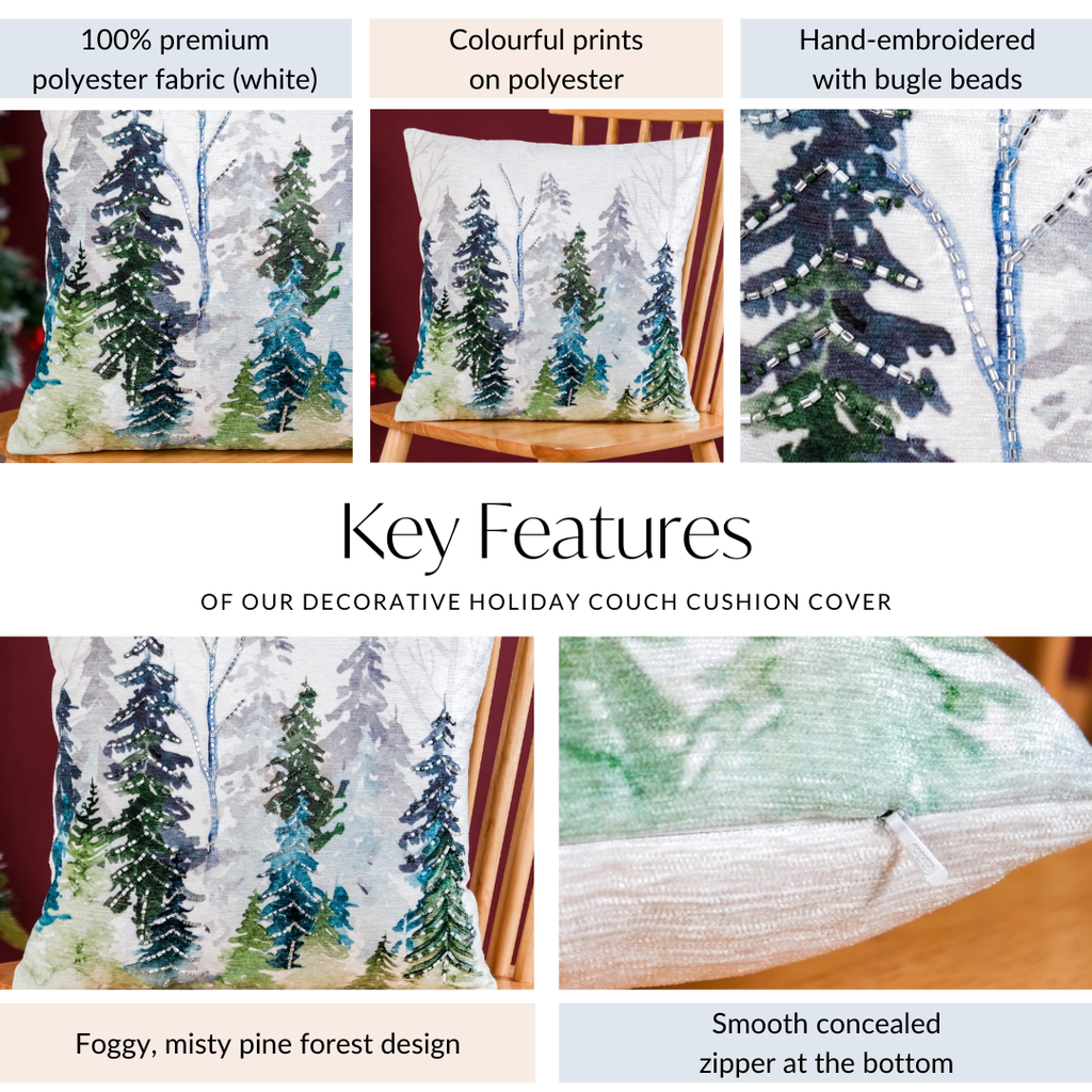 Misty Pine Forest Couch Cushion Cover 40x40cm Nestasia