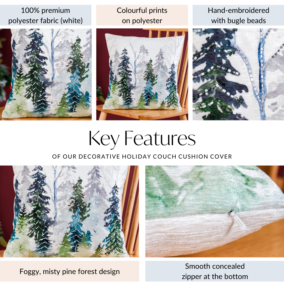Misty Pine Forest Couch Cushion Cover 40x40cm Nestasia