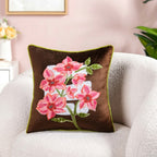 Mocha Blossom Embroidered Velvet Cushion Cover 40x40cm Nestasia