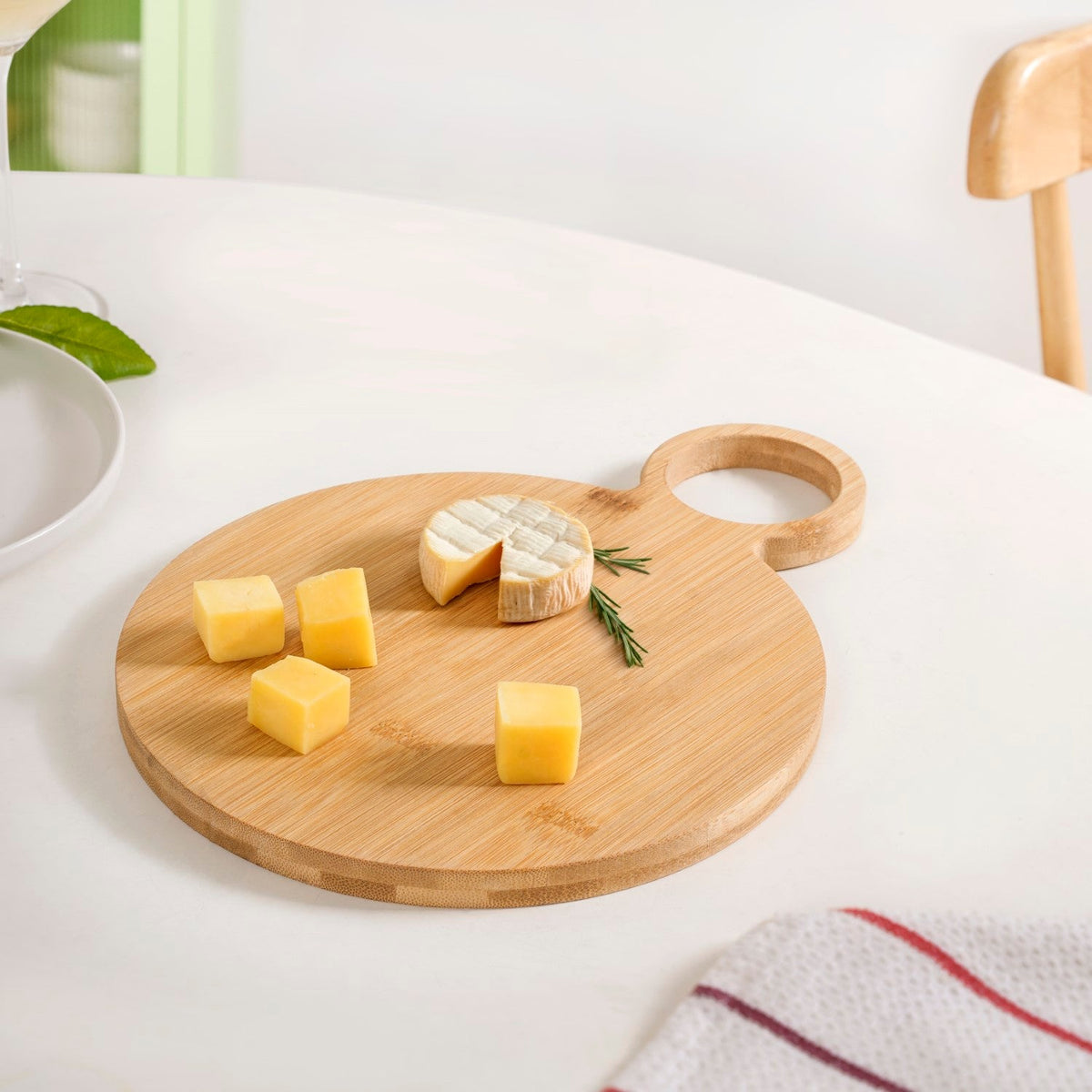 Mod Round Bamboo Serving Platter With Handle 12 Inch Nestasia