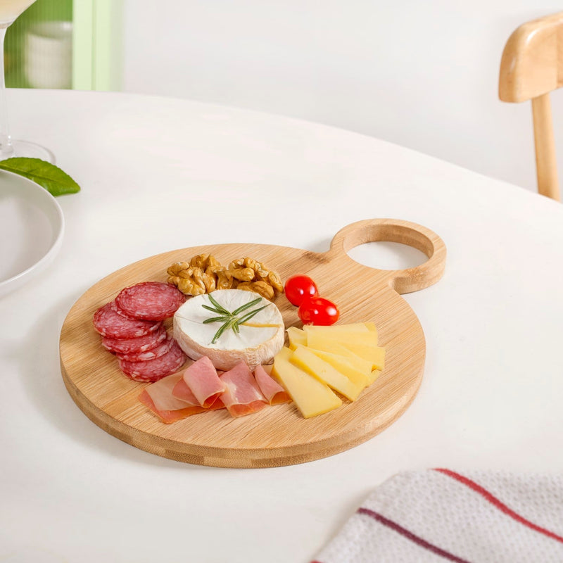 Mod Round Bamboo Serving Platter With Handle 12 Inch Nestasia