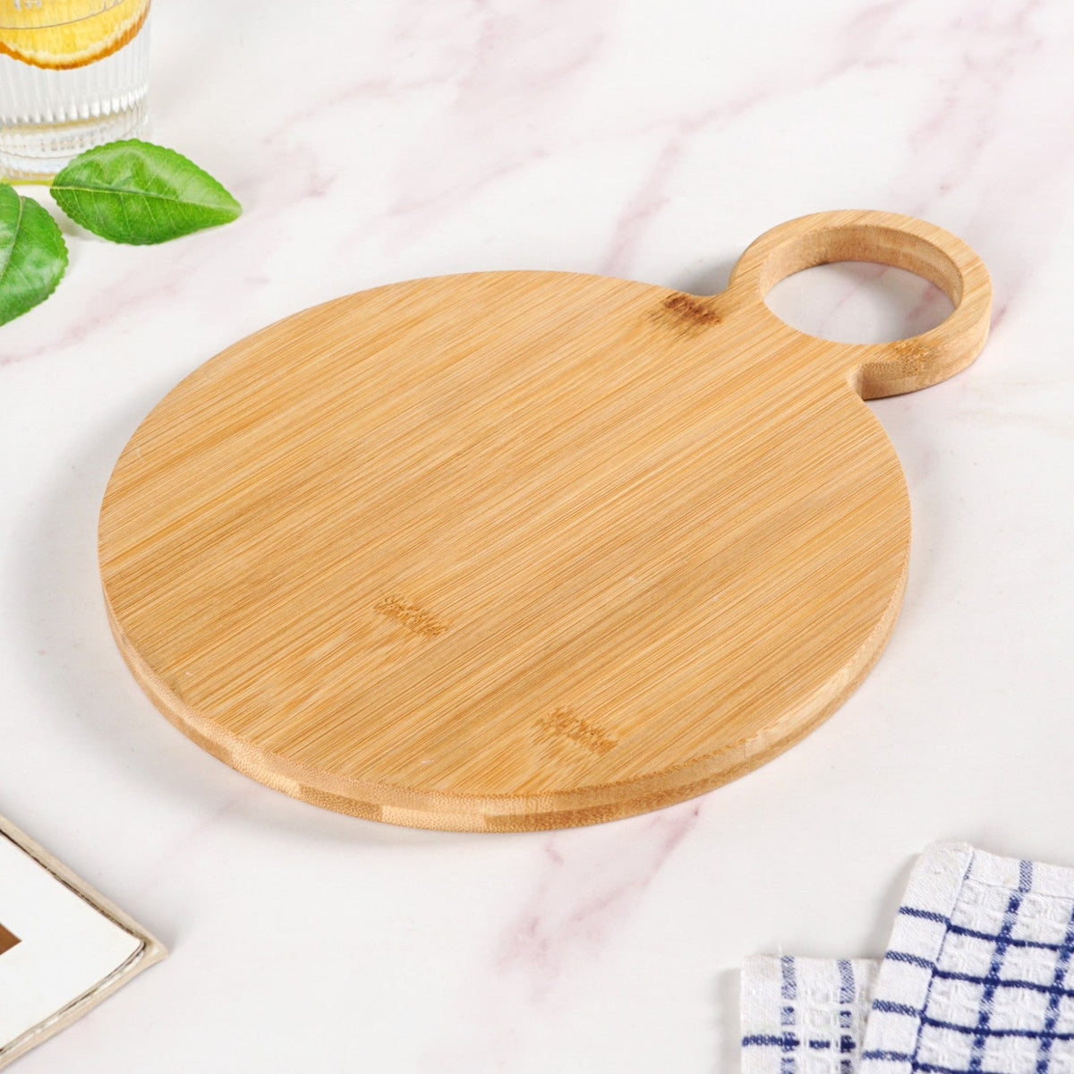Mod Round Bamboo Serving Platter With Handle 12 Inch Nestasia
