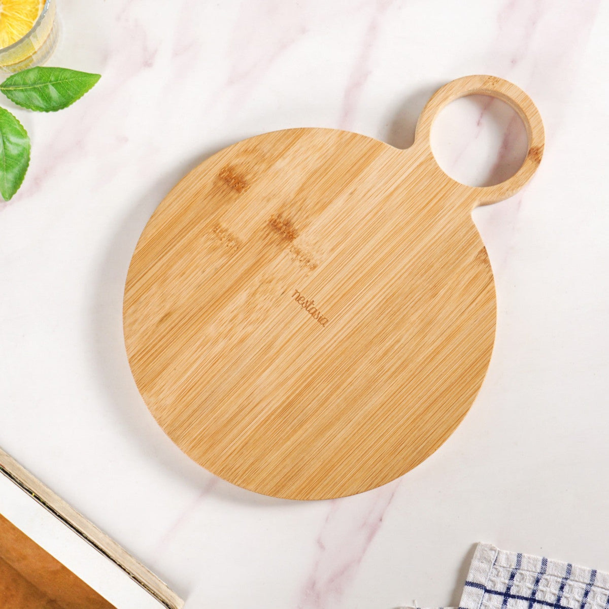 Mod Round Bamboo Serving Platter With Handle 12 Inch Nestasia