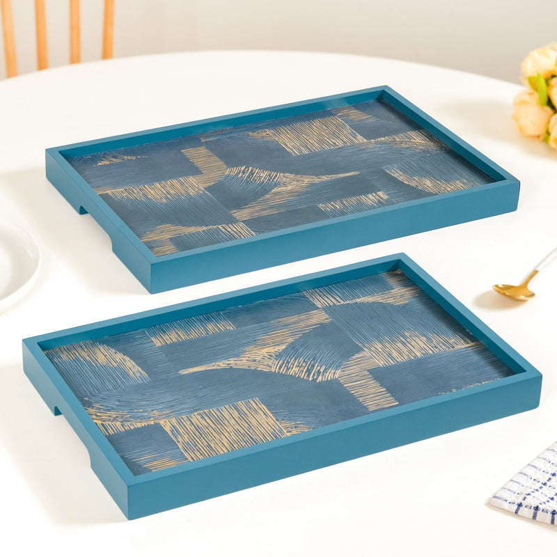Modern Abstract Art Tray Set Of 2 Blue Nestasia