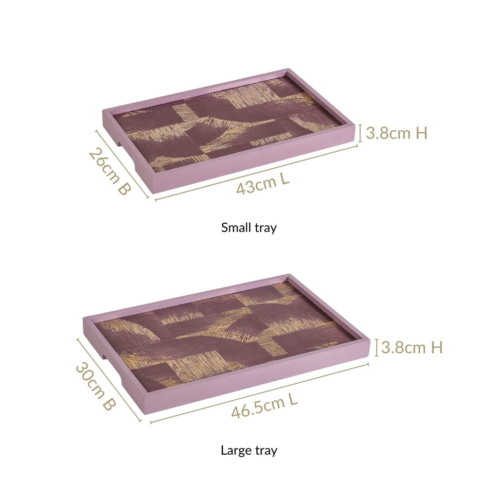 Modern Abstract Art Tray Set Of 2 Purple Matte Gold Nestasia