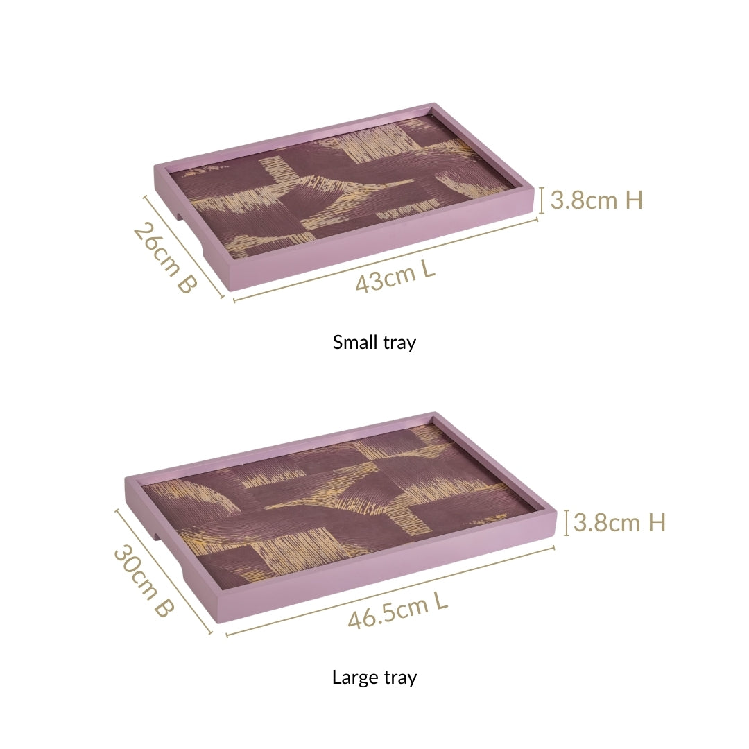 Modern Abstract Art Tray Set Of 2 Purple Matte Gold Nestasia