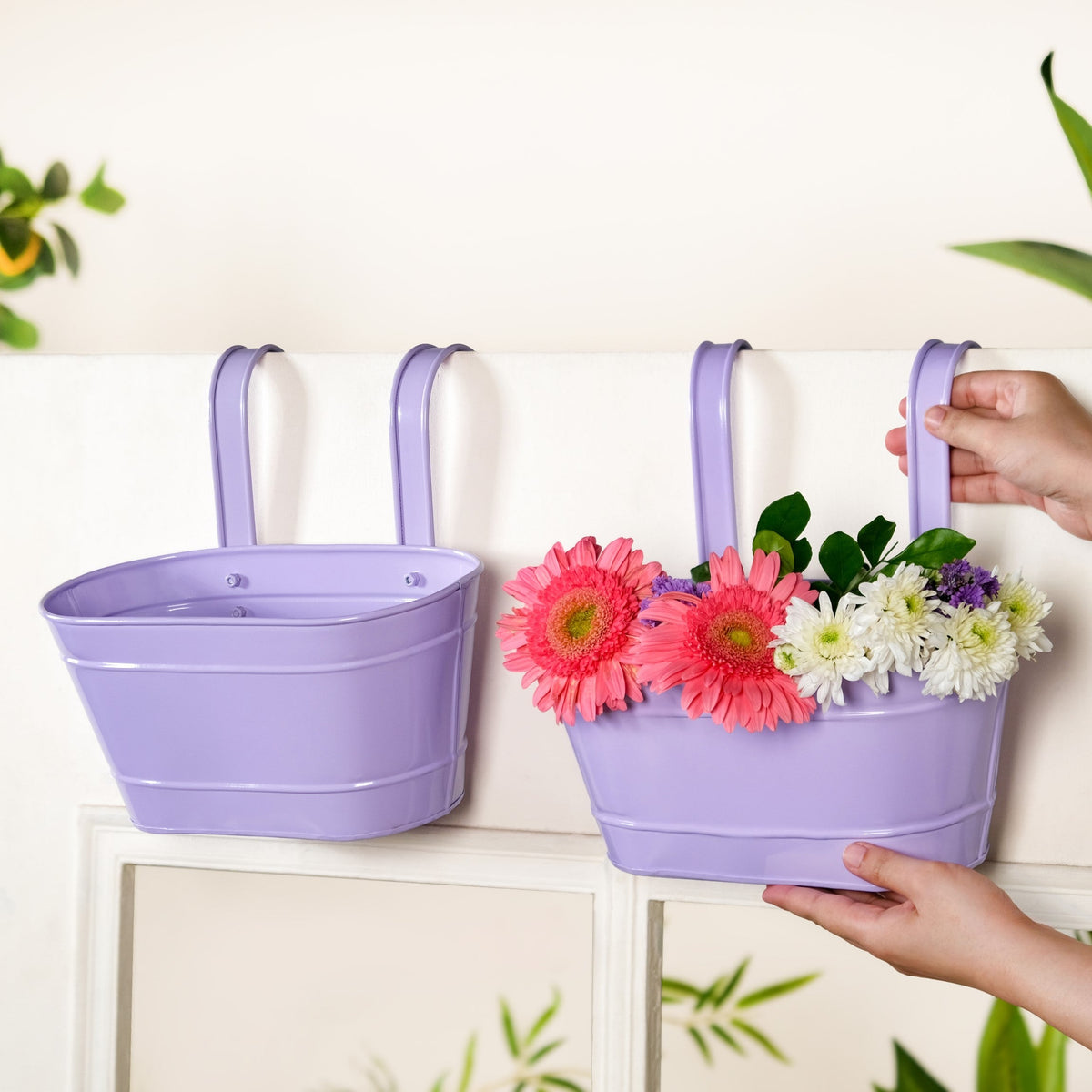 Modern Wall Decor Hanging Planter Lavender Set Of 2 Nestasia