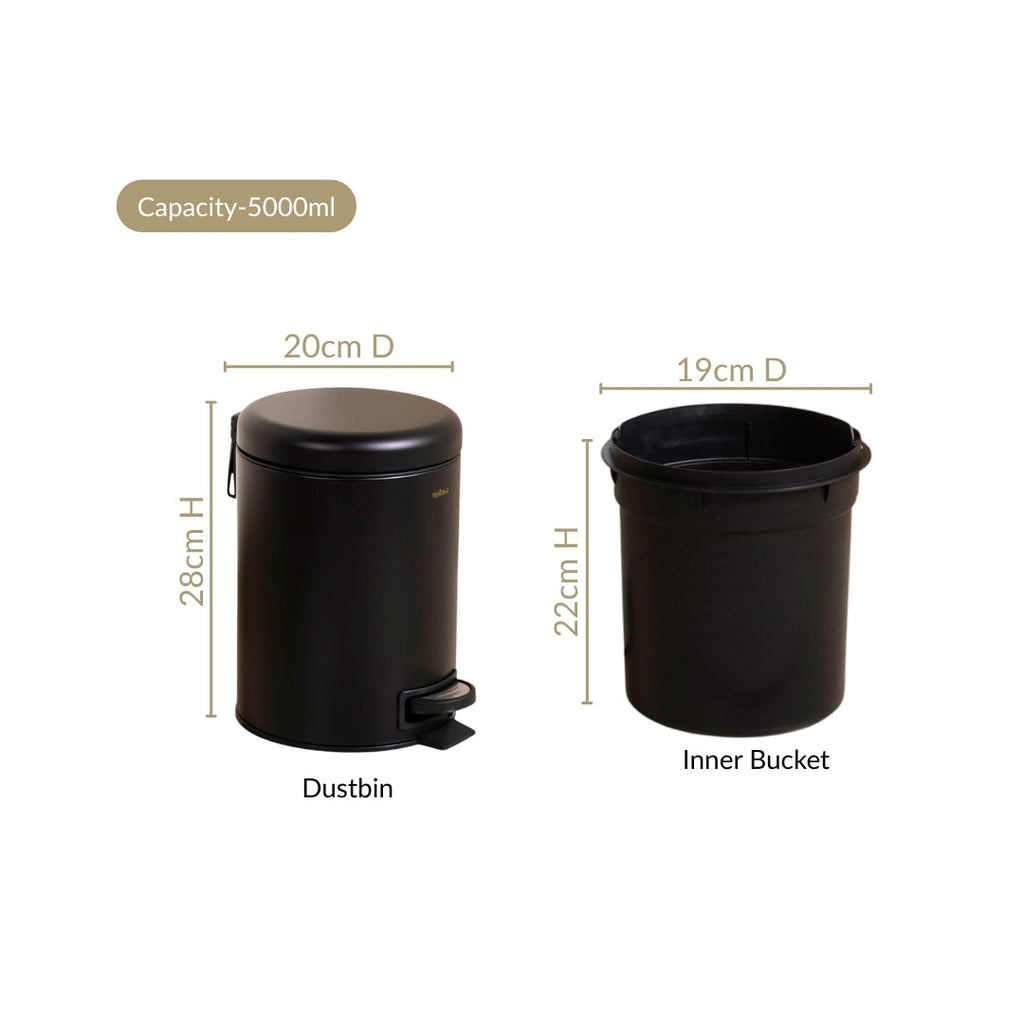 Clean Curve Metal Dustbin With Removable Bucket Black 5000ml Nestasia