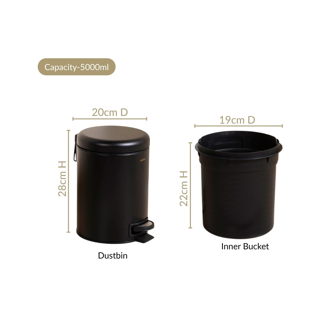 Clean Curve Metal Dustbin With Removable Bucket Black 5000ml Nestasia
