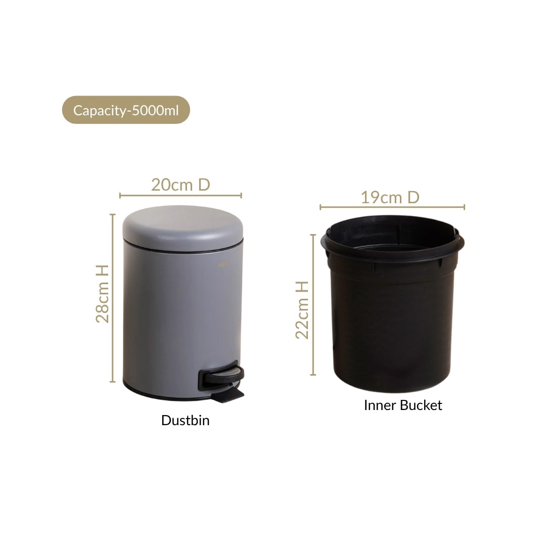 Clean Curve Metal Dustbin With Removable Bucket Grey 5000ml Nestasia